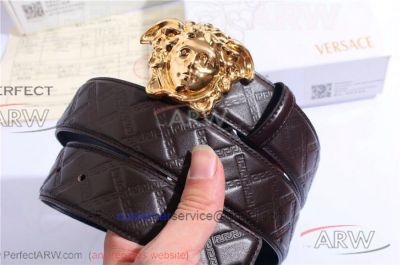 AAA Quality Versace Brown Leather Belt Prcie - Gold Medusa Buckle
